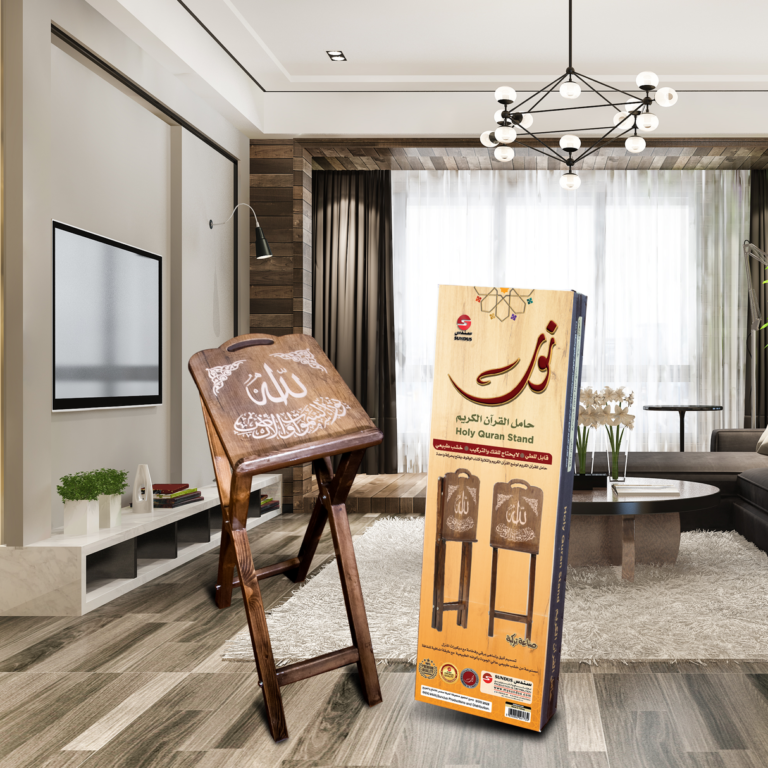 3d-rendering-loft-luxury-living-room-with-bookshelf6 حامل القرآن الكريم نور - خشب طبيعي خفيف الوزن - Image 5