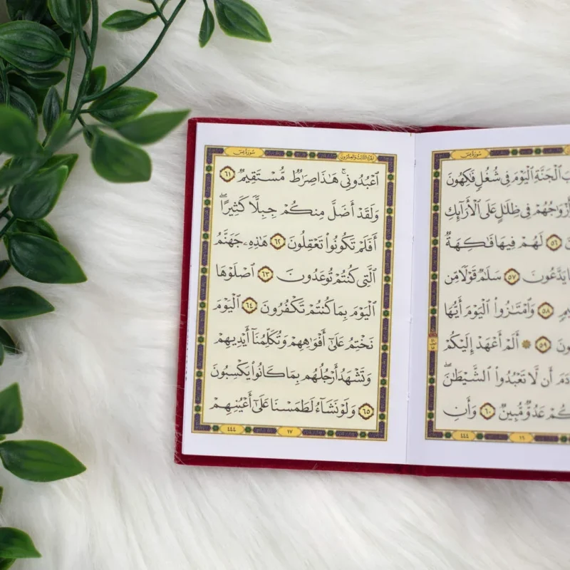 سورة يس بالرسم العثماني بتغليف مخمل فاخر | حجم صغير للاستخدام في أي وقت وأي مكان – 8×12سم