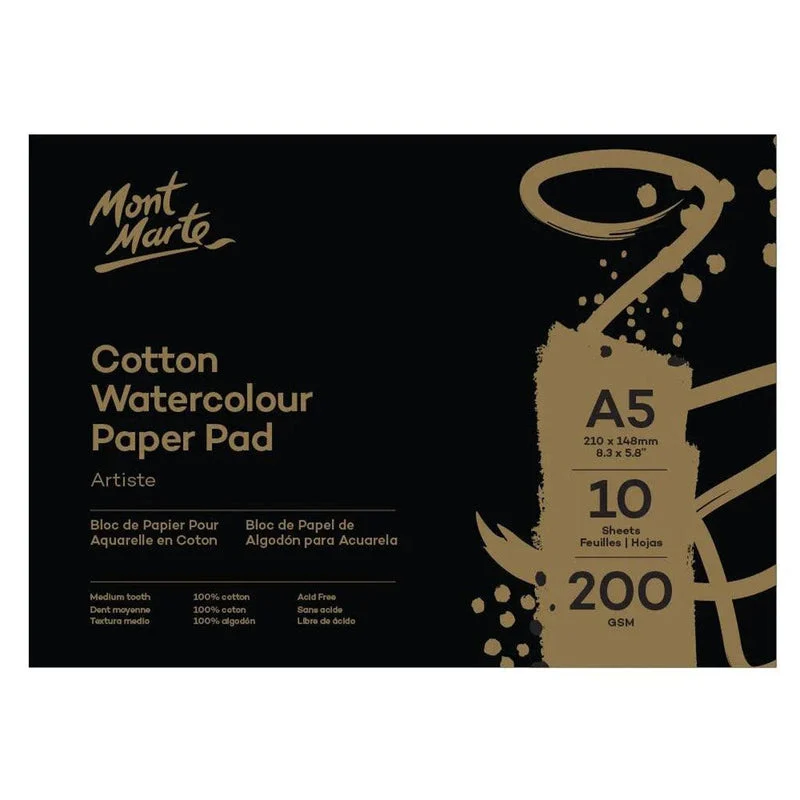Mont Marte Artiste Watercolour Pad 100% Cotton A5 200gsm 10 Sheet - MSB0129 Mont Marte Artiste Watercolour Pad 100% Cotton A5 200gsm 10 Sheet - MSB0129