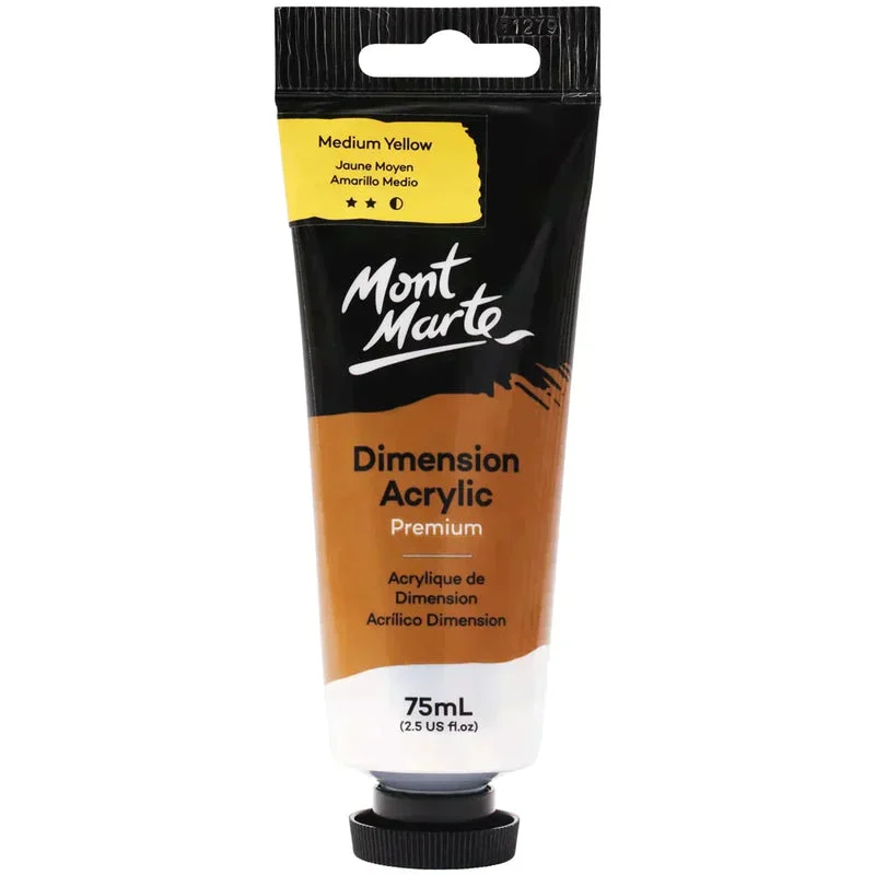 Mont Marte Dimension Acrylic Paint 75ml Tube - Medium Yellow PMDA0006 Mont Marte Dimension Acrylic Paint 75ml Tube - Medium Yellow PMDA0006