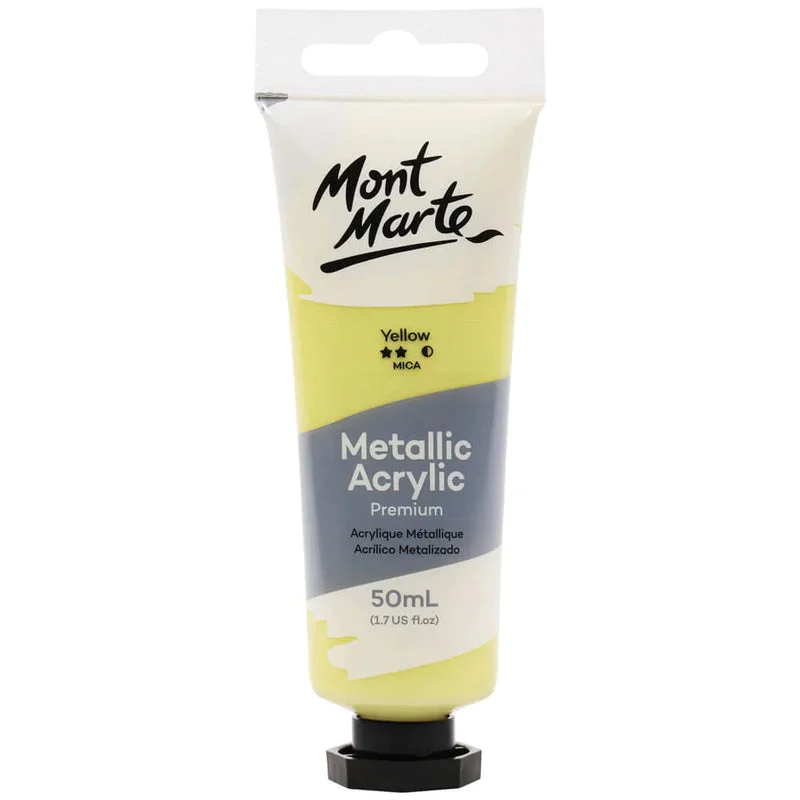 Mont Marte Metallic Acrylic Paint 50ml - Yellow - PMMT5001 Mont Marte Metallic Acrylic Paint 50ml - Yellow - PMMT5001