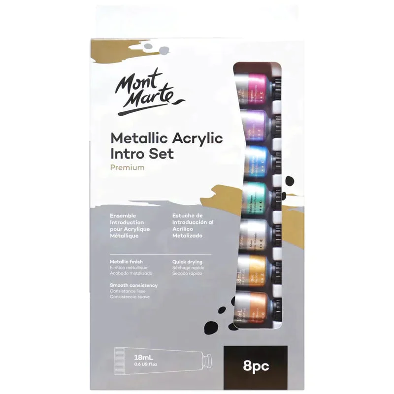 Mont Marte Metallic Acrylic Paint Intro Set 8pc x 18ml - PMMT8181 Mont Marte Metallic Acrylic Paint Intro Set 8pc x 18ml - PMMT8181