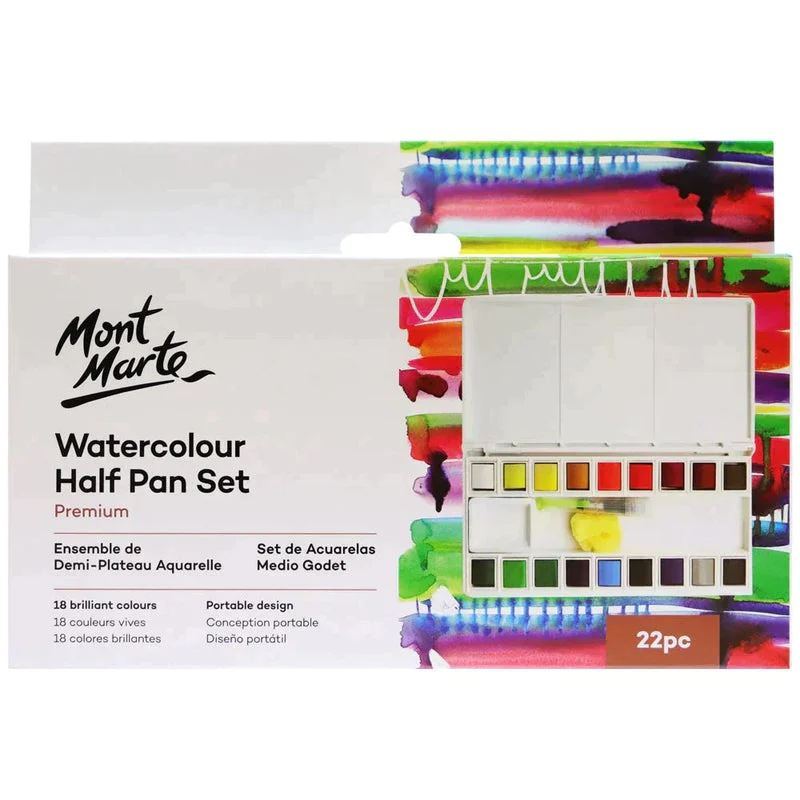 Mont Marte Paint Set - Watercolour Half Pan Set Premium 22pc - PMHS0035 Mont Marte Paint Set - Watercolour Half Pan Set Premium 22pc - PMHS0035