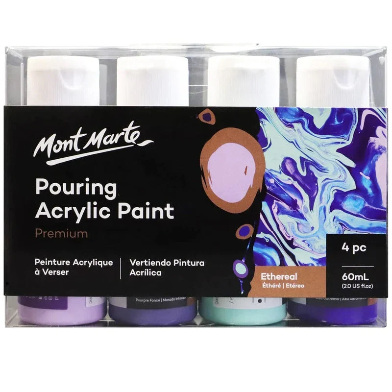 Mont Marte Pouring Acrylic Paint Set Premium 4pc x 60ml (2 US fl.oz) - Ethereal PMPP4202 Mont Marte Pouring Acrylic Paint Set Premium 4pc x 60ml (2 US fl.oz) - Ethereal PMPP4202
