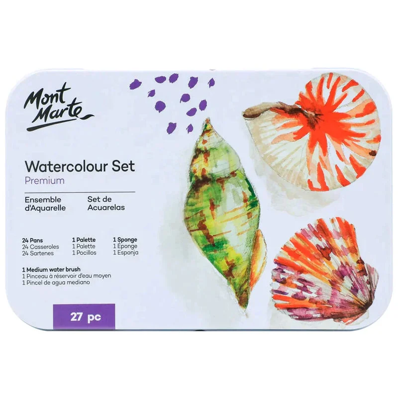 Mont Marte Premium Watercolour Paint Set - Tin 27pc - PMHS0067 Mont Marte Premium Watercolour Paint Set - Tin 27pc - PMHS0067