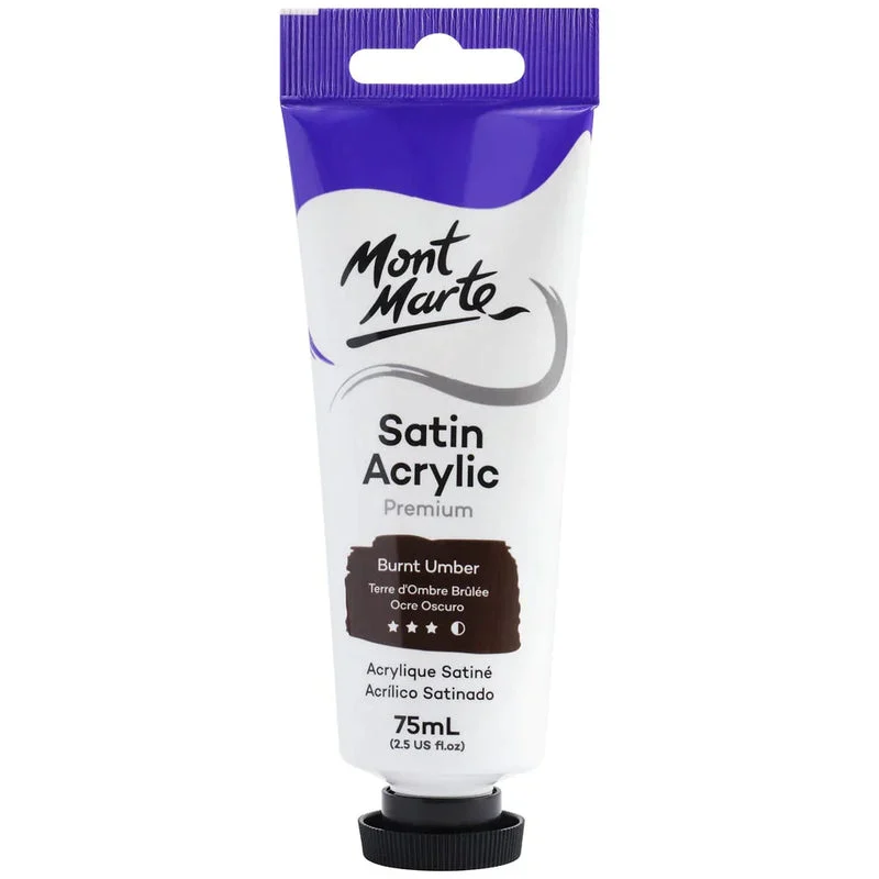 Mont Marte Satin Acrylic Paint 75ml Tube - Burnt Umber - PMSA7527 Mont Marte Satin Acrylic Paint 75ml Tube - Burnt Umber - PMSA7527