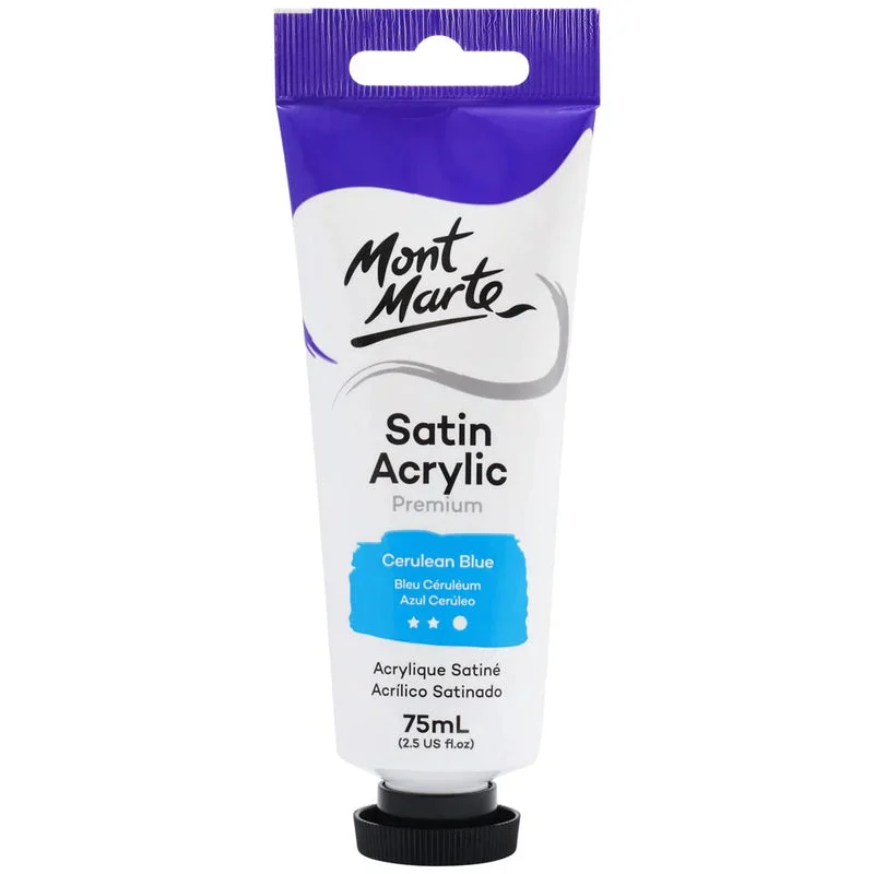 Mont Marte Satin Acrylic Paint 75ml Tube - Cerulean Blue - PMSA7517 Mont Marte Satin Acrylic Paint 75ml Tube - Cerulean Blue - PMSA7517