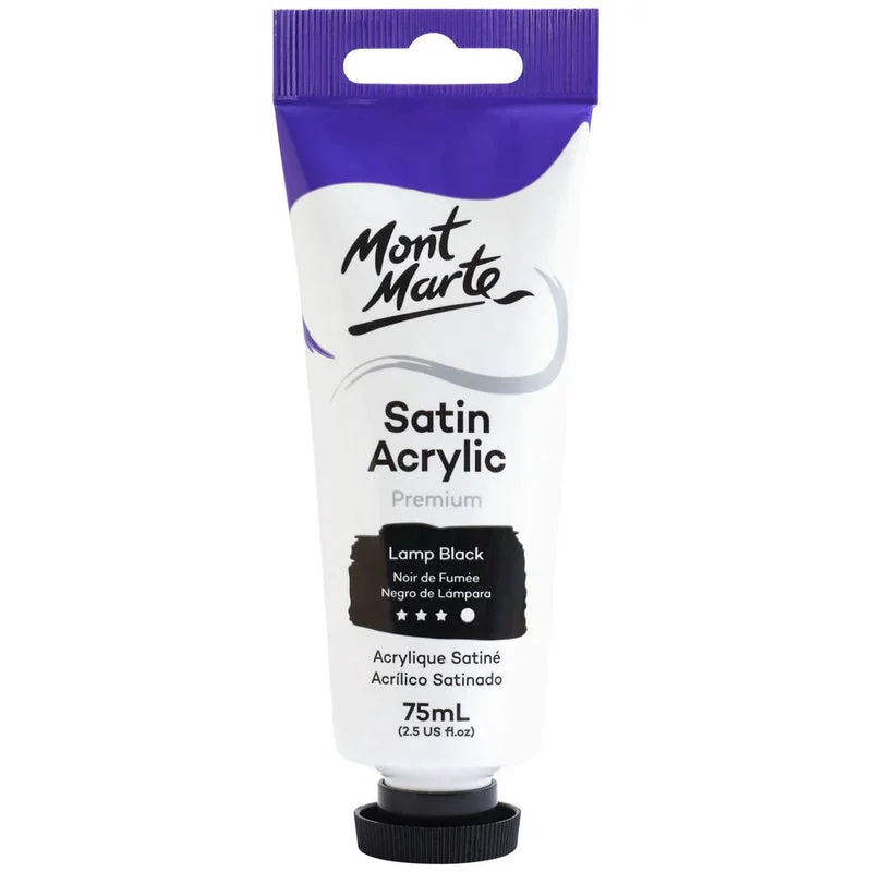 Mont Marte Satin Acrylic Paint 75ml Tube - Lamp Black - PMSA7530 Mont Marte Satin Acrylic Paint 75ml Tube - Lamp Black - PMSA7530