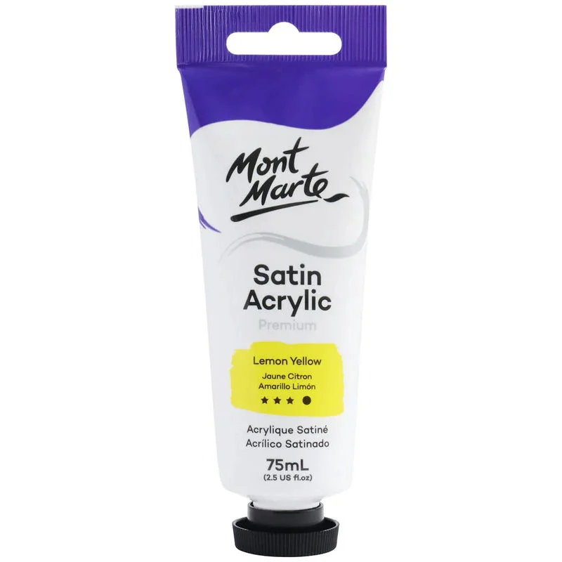 Mont Marte Satin Acrylic Paint 75ml Tube - Lemon Yellow - PMSA7503 Mont Marte Satin Acrylic Paint 75ml Tube - Lemon Yellow - PMSA7503