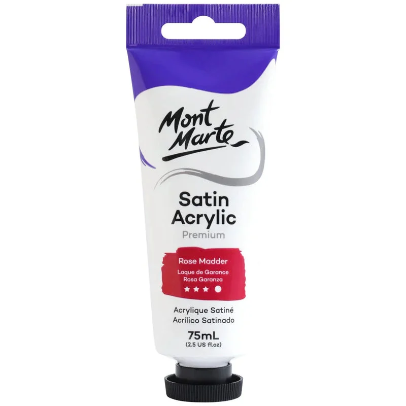 Mont Marte Satin Acrylic Paint 75ml Tube - Rose Madder - PMSA7511 Mont Marte Satin Acrylic Paint 75ml Tube - Rose Madder - PMSA7511