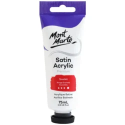 Mont Marte Satin Acrylic Paint 75ml Tube - Scarlet - PMSA7509