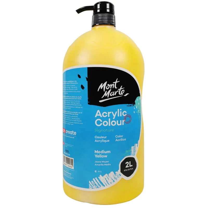 Mont Marte Signature Acrylic Paint Pump Bottle 2L - Medium Yellow MSCH2218 Mont Marte Signature Acrylic Paint Pump Bottle 2L - Medium Yellow MSCH2218
