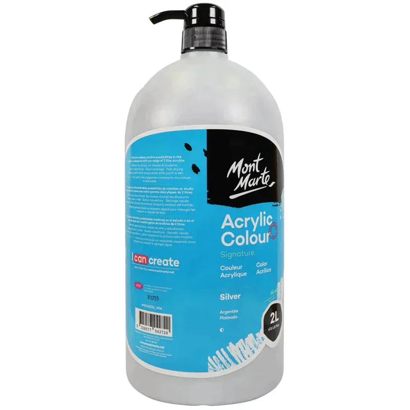 Mont Marte Signature Acrylic Paint Pump Bottle 2L - Silver MSCH2226 Mont Marte Signature Acrylic Paint Pump Bottle 2L - Silver MSCH2226