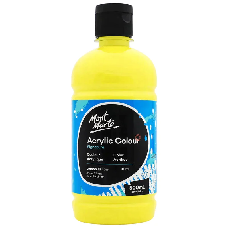 Mont Marte Studio Acrylic 500ml bottle - Lemon Yellow MSCH5002 Mont Marte Studio Acrylic 500ml bottle - Lemon Yellow MSCH5002
