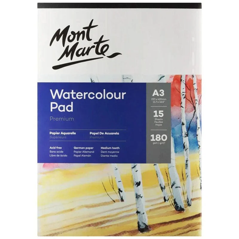 Mont Marte Watercolour Pad German Paper A3 180gsm 15 Sheet - MSB0062 Mont Marte Watercolour Pad German Paper A3 180gsm 15 Sheet - MSB0062