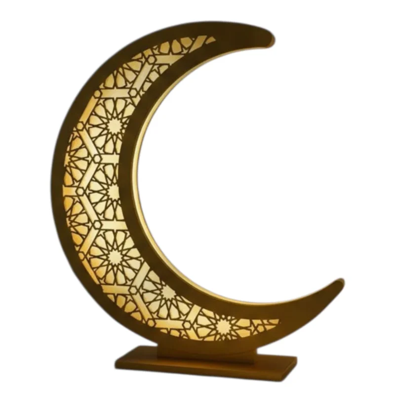 زينة رمضان هلال ثلاثي الأبعاد بإضاءة فاخر لديكور البيت والمجلس